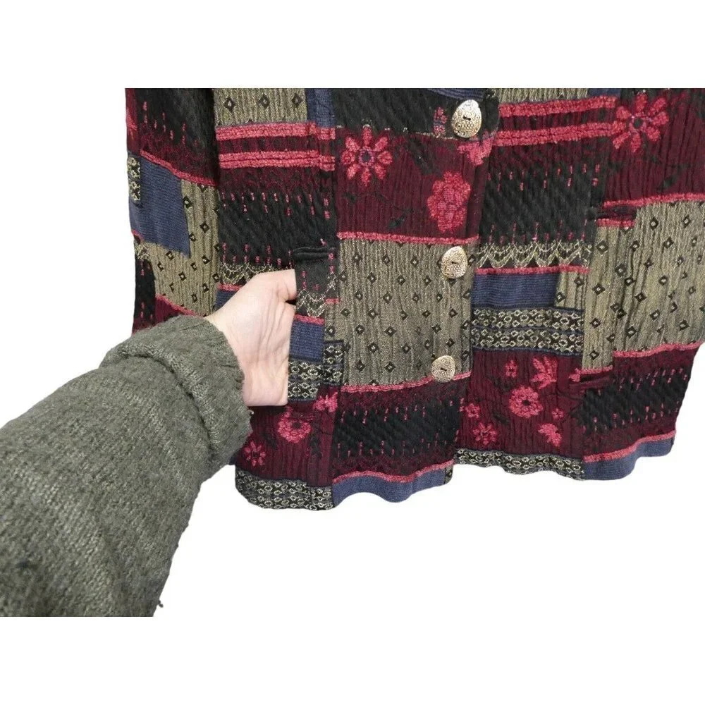 TravelSmith Patchwork Textured Jacket Button Front Cotton‎ Women's Large Petite - Picture 3 of 16